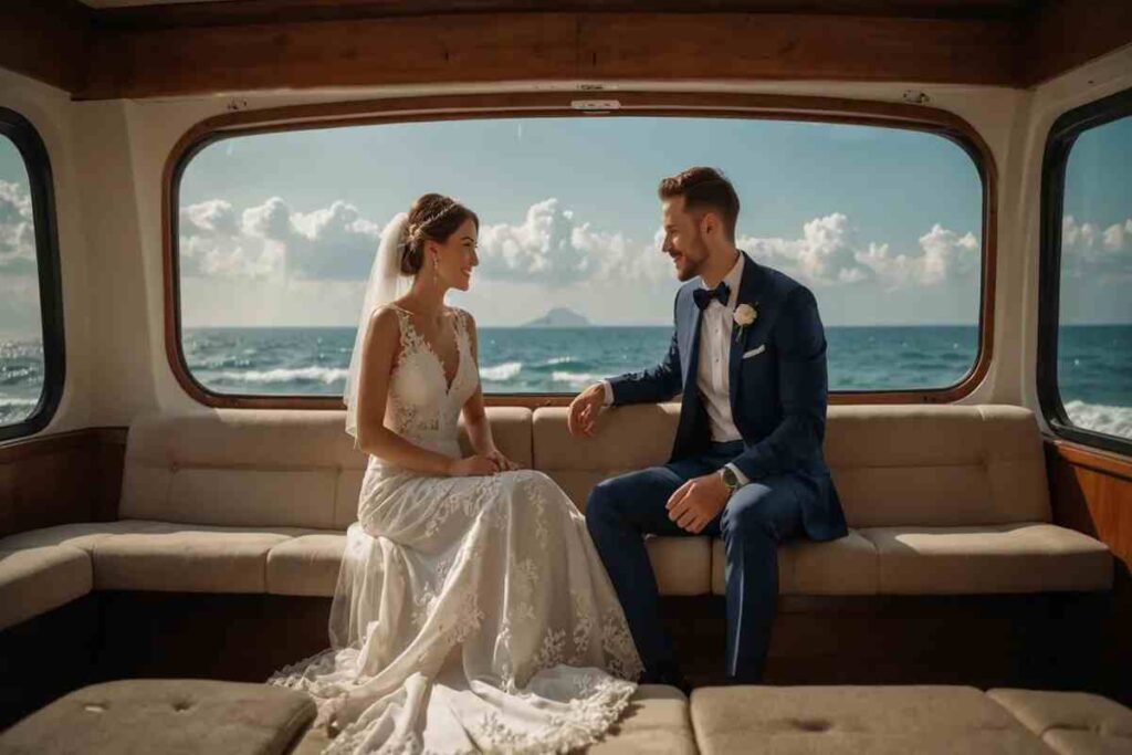 due sposi novelli su una barca