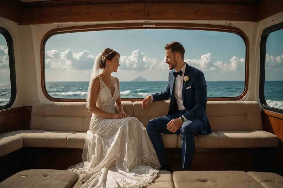 due sposi novelli su una barca